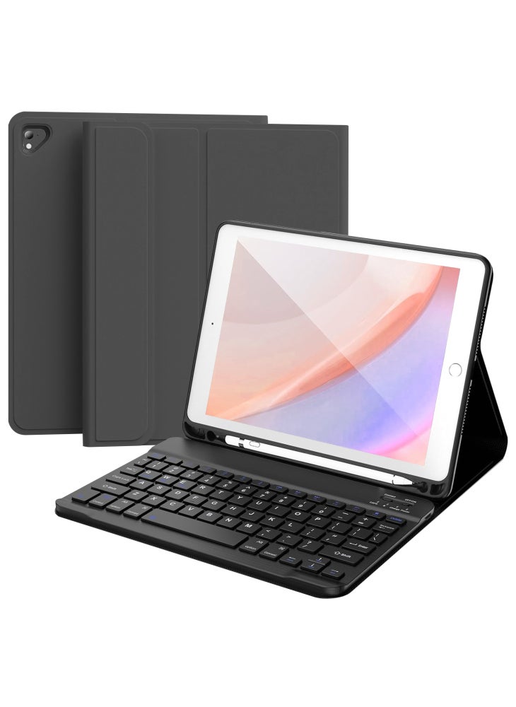 جراب جلدي Skin Touch لجهاز iPad Air 2/Air (2013)/iPad 9.7 بوصة (2018) (2017) مع حامل لوحة مفاتيح متوافق مع البلوتوث - أسود - Image 1